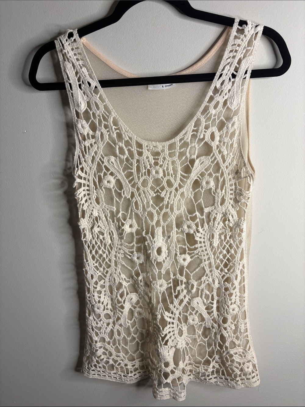 Lace Crochet Overlay Tank Top in Cream